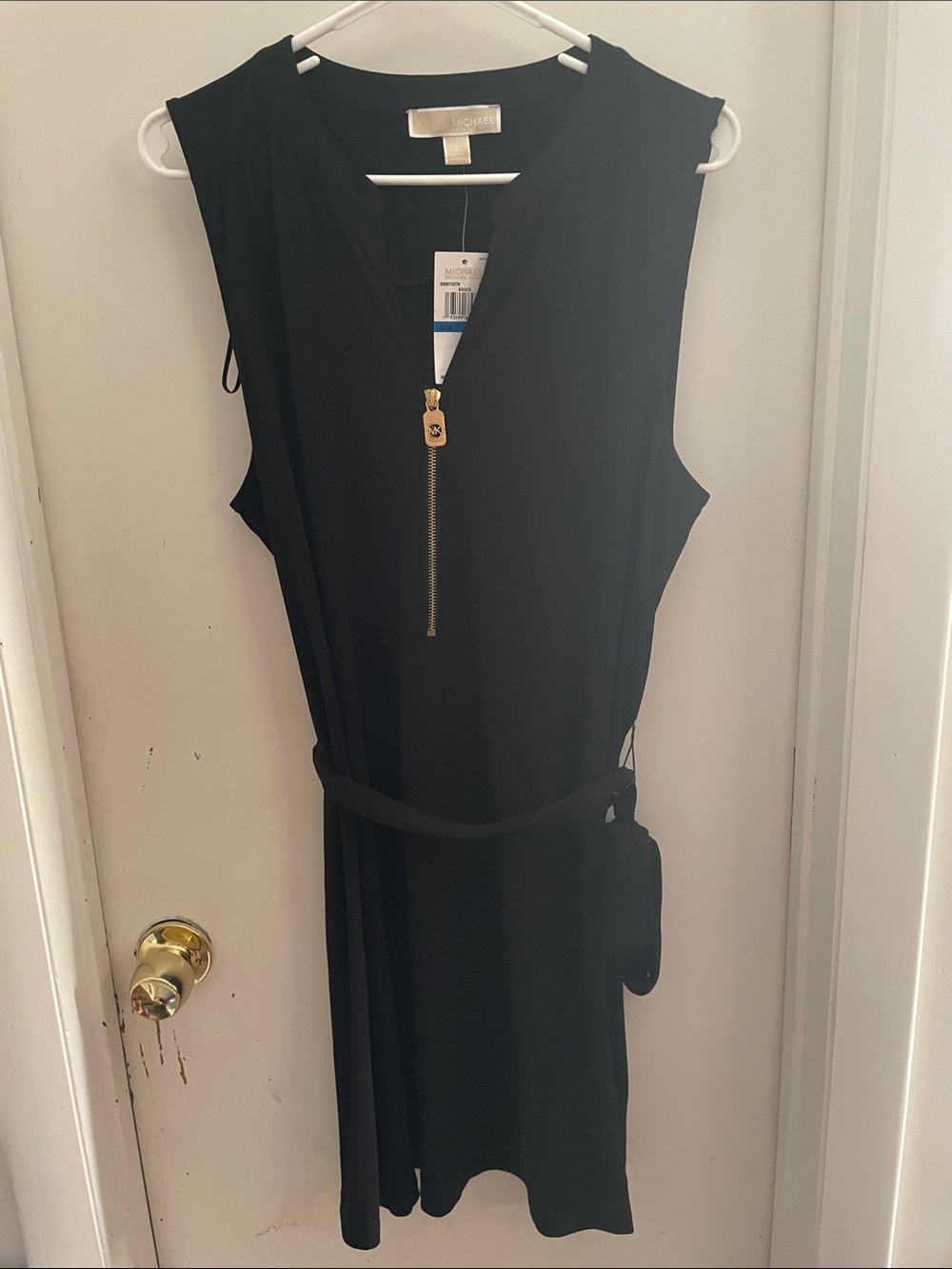 NWT Michael Kors Black Sleeveless Midi Dress with Gold Zip Detail
